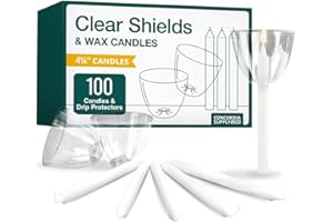 Concordia Supply Candles w/Candle Drip Protectors - 4.25" x 1/2" Candles w/Clear Plastic Shield for Wind & Drip Protection, Ideal for Candle Light, Memorial, & Congregational Services (Set of 100)