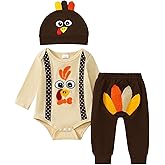Tinypainter Baby Boy Thanksgiving 0utfit Turkey Embroidery Romper+Casual Pants 3PC My First Thanksgiving Clothes