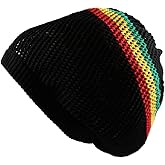 RW 100% Cotton Mesh Rasta Light Weight Slouchy Beanie (Black/Rasta)