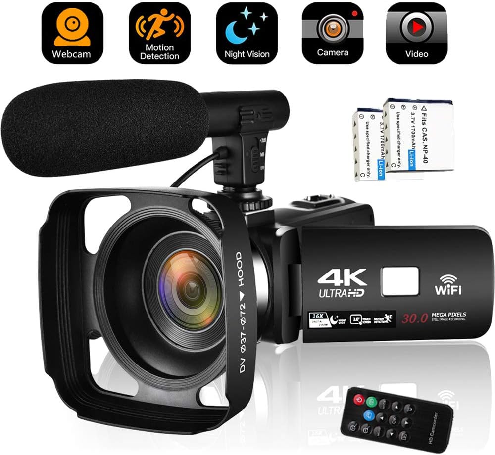 Camcorder Video Camera 4K 30MP WiFi Night Vision Camcorder
