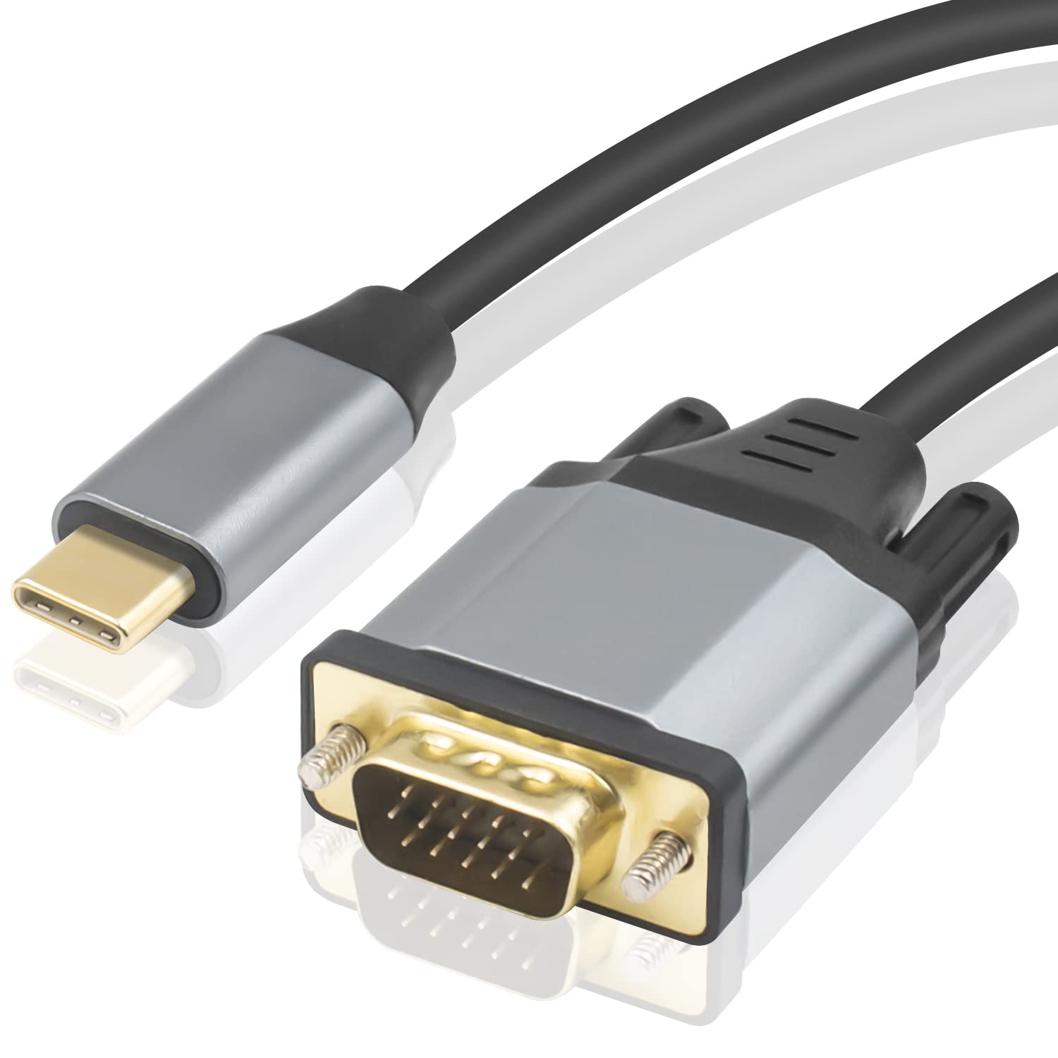 Duttek USB-C to VGA Cable 1.8m, USB Type C to VGA Cable, USB C Male to VGA Male Adapter Cable Support 1080P HD with Gold Plated Connector Compatible for Mobile Phones, Monitor, Projector, Computer.