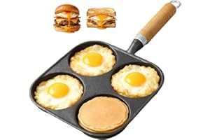 JSY Sun 4-Cup Egg Pan, Cast Iron Omelette Pan, 4 Hole Frying Pan for Eggs, Pancakes, Breakfast Sandwich Hamburger Maker, Work