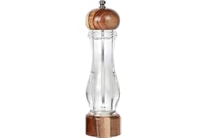 KKC HOME ACCENTS Wooden Sea Salt Grinder,Salt Mill,Coarse Salt Grinder,Wood and Acrylic,Refillable Salt Grinder Mill for Pink Himalayan Salt or Pepper,Adjustable Coarseness Fine to Coarse,8 inch