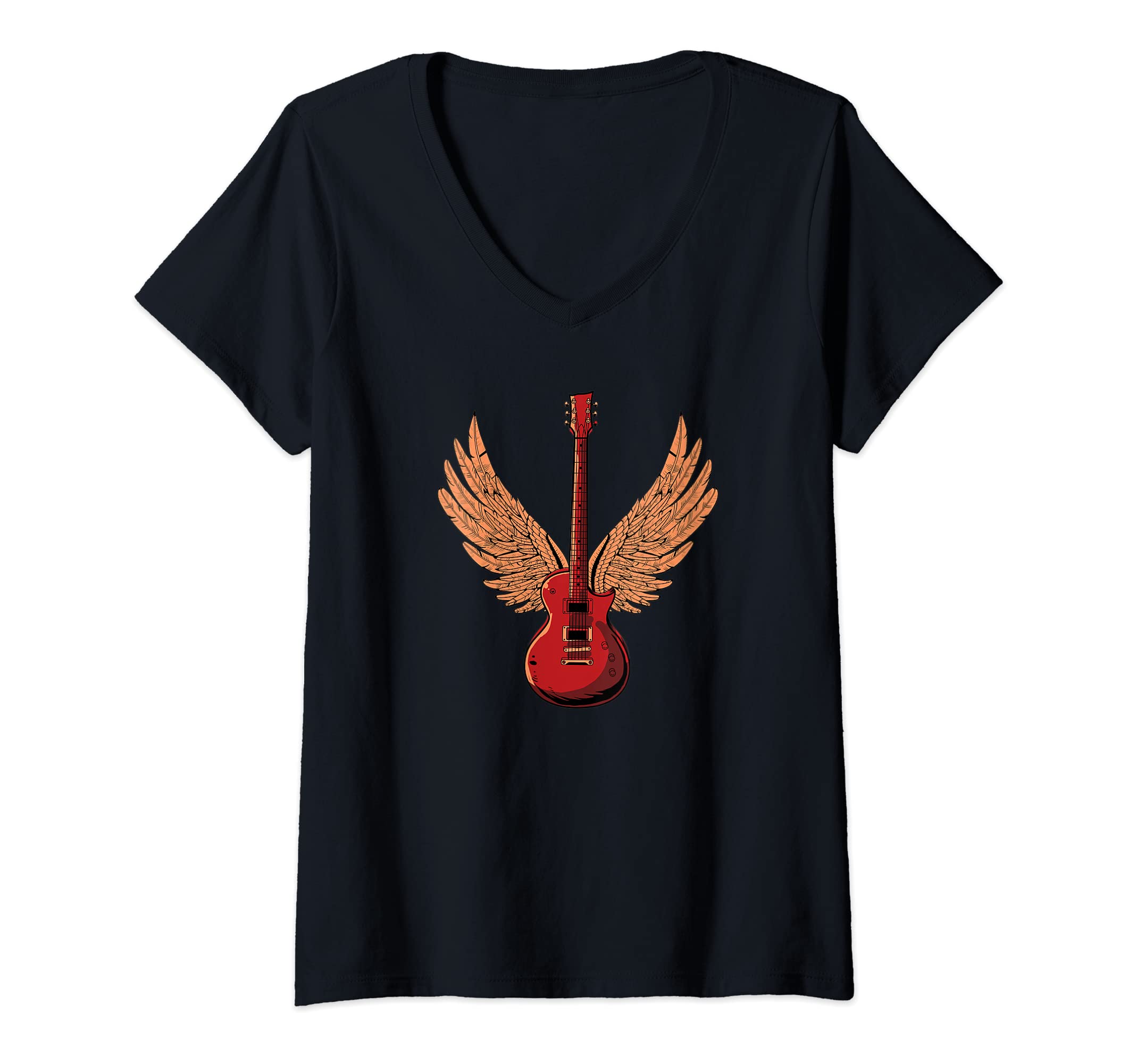 Womens Electric Guitar Musician - E-Guitar Wings Rock Guitarist V-Neck T-Shirt