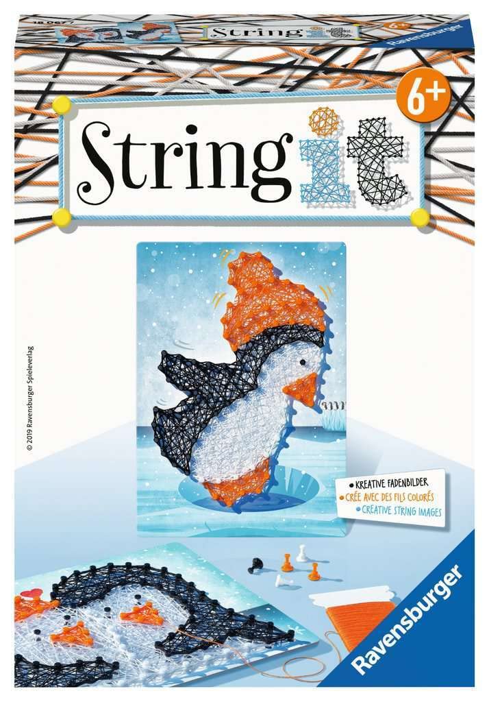Ravensburger 18067 String it Mini Penguin - Creative Thread Pictures with Cheeky Penguins, for Children from 6 Years, 2 Motif Boards, 240 Pins, 1 Push Aid for Pins, Tension Thread, Instructions