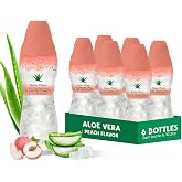 Aloe vera juice (Peach flavored) with bigger chunky pure aloe pulp (6 Packs) Plant based juice great for hydration and contains large aloe pulp. It is healthy for adults and kids