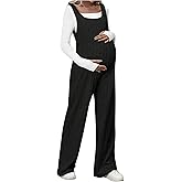 MakeMeChic Women's Maternity Jumpsuits Sleeveless Rib Knitted Straight Leg Overalls Romper