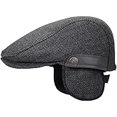 Men's Newsboy Hat with Earflaps Flat Ivy Cap Cabbie Driving Winter Hat