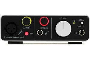 Focusrite iTrack Solo Audio Interface for Mac, PC, and iPad – USB Audio Interface for Recording, Streaming, and Podcasting with XLR, Line-in, and Professional Software included