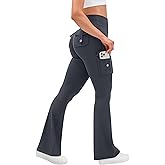 OLCHEE Womens Yoga Pants Flare Leggings with Cargo Pockets Scrunch Butt Lifting High Waist Tummy Control Gym Workout Bootcut