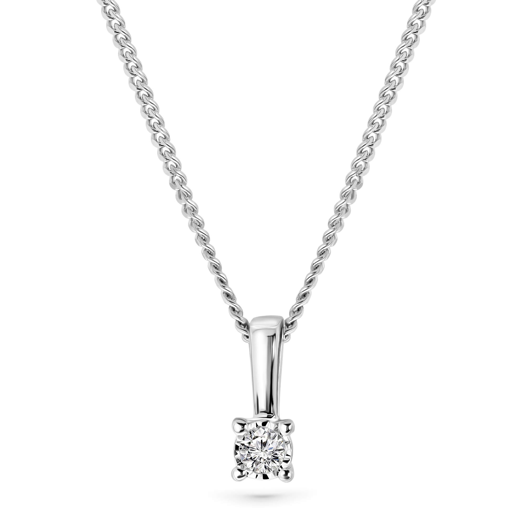 MIORE solitaire necklace in 9 kt 375 white gold with 4 prong pendant of 0.03 ct brilliant cut diamond- length 45 cm
