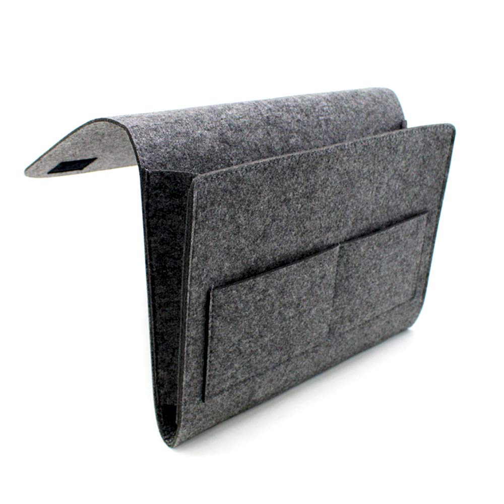 yeemeen Bedside Storage Bag Bedside Storage Pocket Felt Bedside Hanging Bag Organizer Bed Waterproof Non-Slip for Books Phone Glasses Toys Magazines 32 x 24 x 8 cm Grey