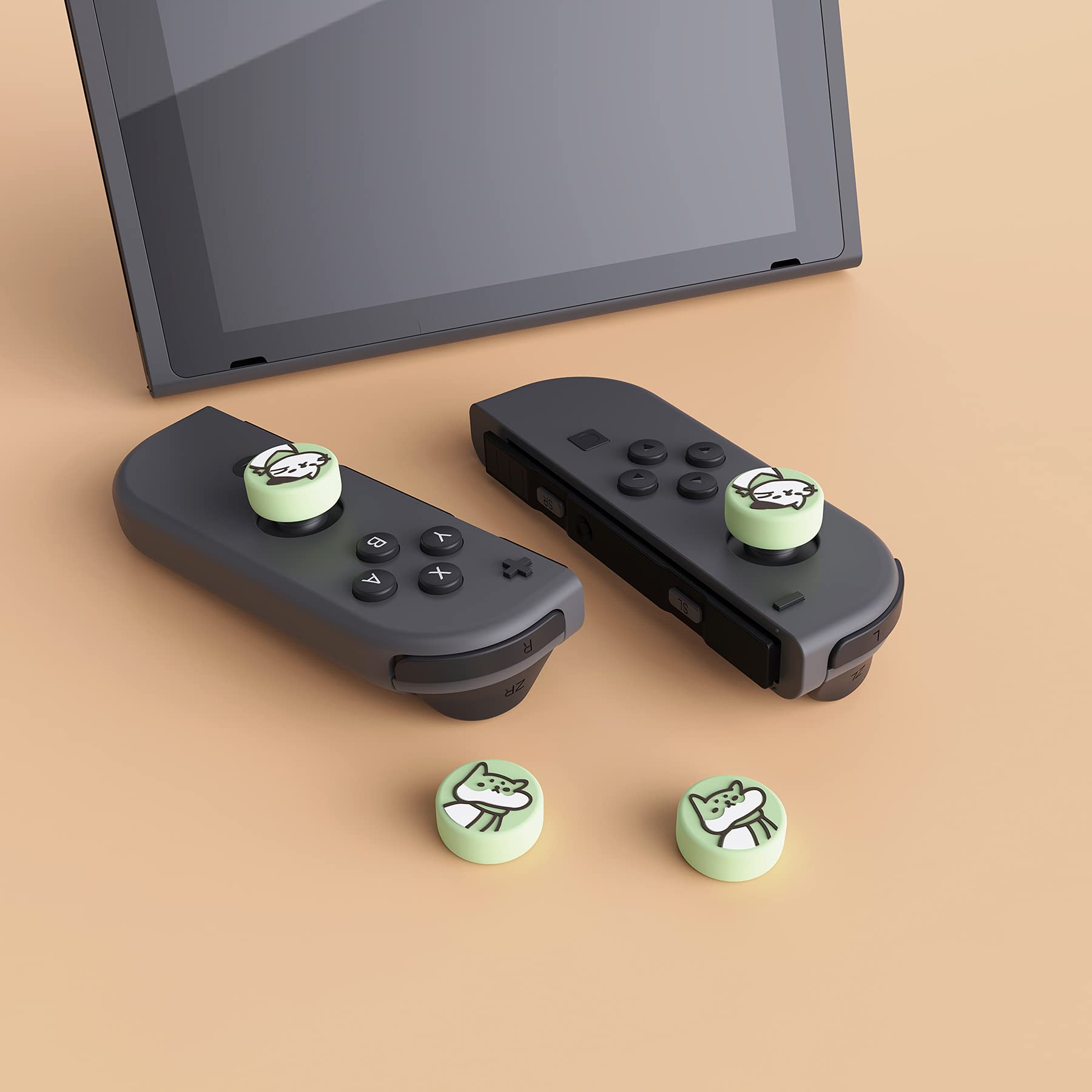 eXtremeRate Joystick Caps for Nintendo Switch & Lite, Stick Attachments Accessories, Silicone, Analogue Controller, Joystick Cover, Joycon Stick Cap for Switch & Lite (Kitten & Puppy Matcha Green)