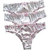 SHENHE Women's 3 Packs Frilly Panties Vintage Style Heart Print Mid Rise Ruffle Cute Panties Underwear