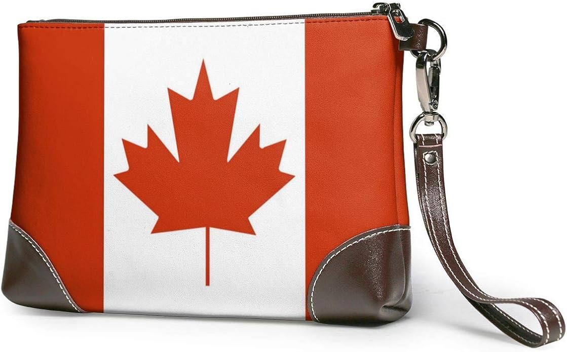 Ahdyr Women's leather clutch bag flag of Canada leather wristlet purses clutch handbags phone