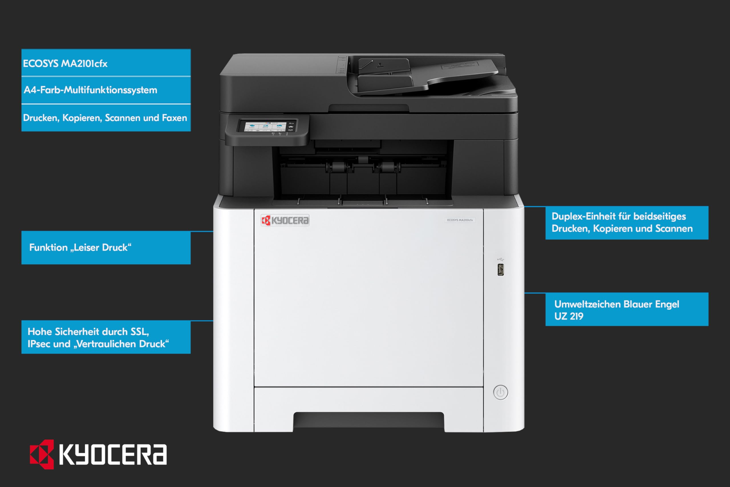 Kyocera Ecosys MA2101cfx Farblaserdrucker Multifunktionsgerät. Drucker Scanner Kopierer, Faxgerät. Multifunktionsdrucker inkl. LAN, USB 2.0 und Mobile-Print-Funktion 3