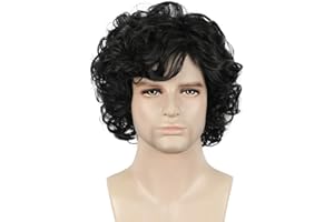 yuehong Short Curly Black Mens Wig Anime Cosplay Fashion Daily Wig Heat Resistant Synthetic Fibers Fluffy Soft Costume Hair
