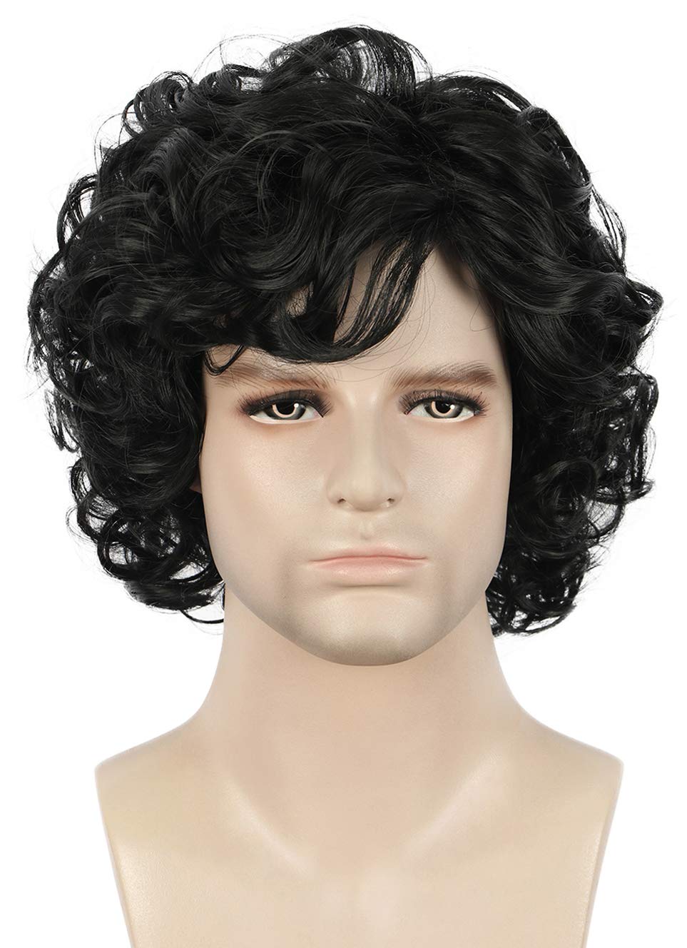 Yuehong Men Short Curly Black Wig Anime Cosplay Costume Hair Heat Resistant Synthetic Fibers Wig Soft Durable Breathable (Black) โ image 1