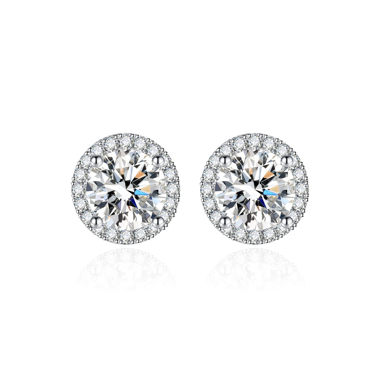 Shuxin 925 Sterling Silver Cubic Zirconia Stud Earrings for Women Men, White Gold Plated Halo Diamond Earrings, Birthday Gift
