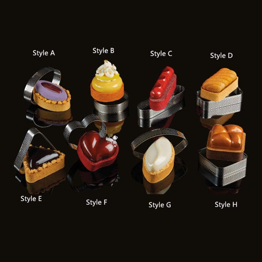 BBZ 2pcs Tartlet Molds French Dessert Mousse Fruit Tart Ring Quiche Cake Mold Tartelettes au Citron Tarte Pie,Style G