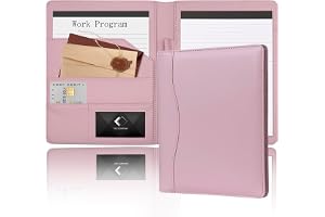 Leather Portfolio Binder 5 x 8, Mini Soft Leather Padfolio A5 Business Binder Legal Writing Pad Junior Size Document Organizer for Present Gift Kid Men Women Pink