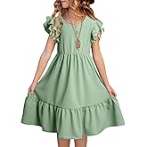 blibean Teen Girls Dresses Kids Double Layer Ruffle Sleeve Dress Size 6-15 Years