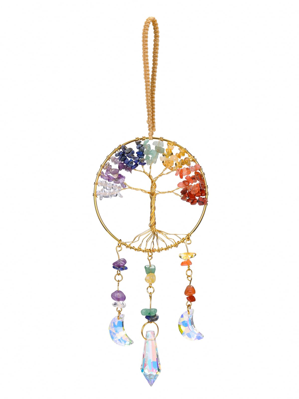 JSDDE Healing Crystal Life Tree Suncatcher Rainbow Makers Glass Chakra Crystals Sun Catchers Hanging Ornament for Windows Home Garden Decor