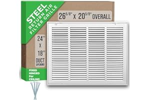 Fits 24x18 Duct Opening | Steel Return Air Filter Grille by Handua [Fixed Hinged] for 1-inch Filters | Vent Cover Grill for Sidewall and Ceiling | White | Outer Dimensions: 26 5/8"W X 20 5/8"H