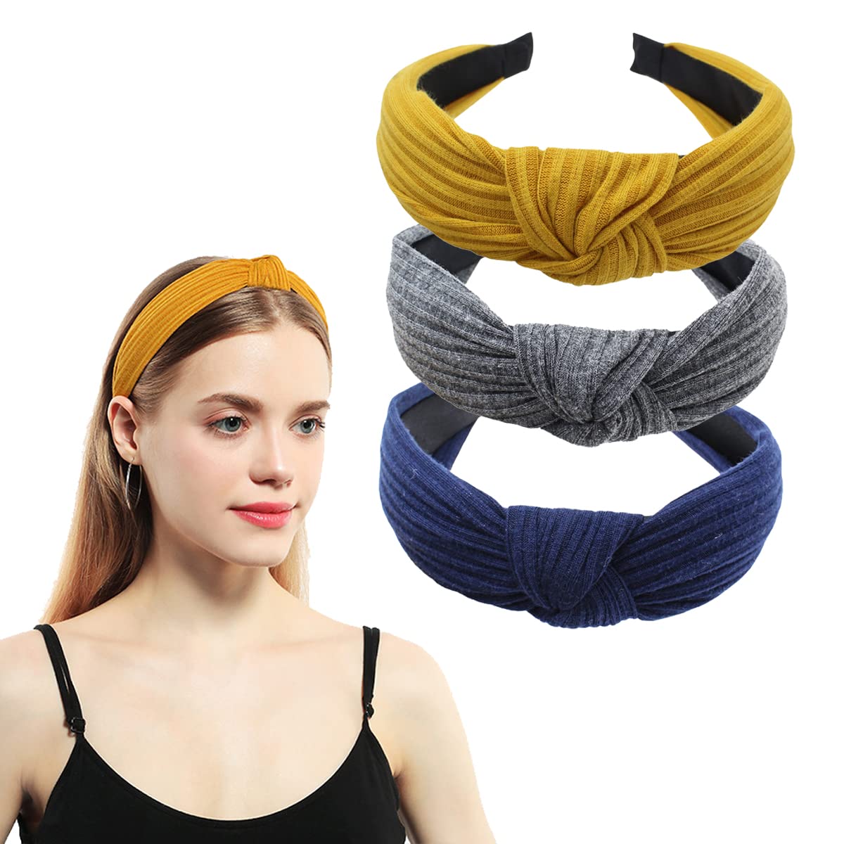 scicent Headbands for Women's Hair Knot Twist Wide Hairband Elastic Cross Hair Accessories Pack of 3 Head Bands 1803
