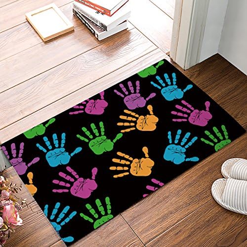 Findamy Non-slip Door Mat Entrance Rug Rectangle Absorbent Moisture Floor Carpet for Indoor Outdoor Colorful Handprints Pattern Doormat 16x24 inch