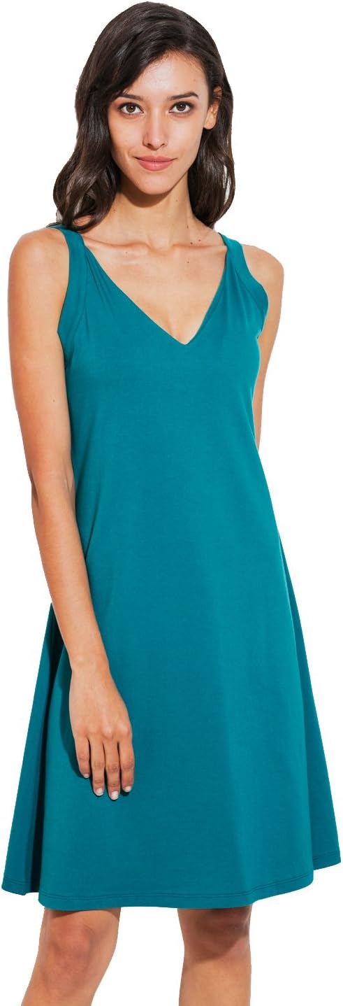 APRLL Women Basic Soft Deep V Neck Stretchy Plain Mini Tank Dress Teen Girl Blue