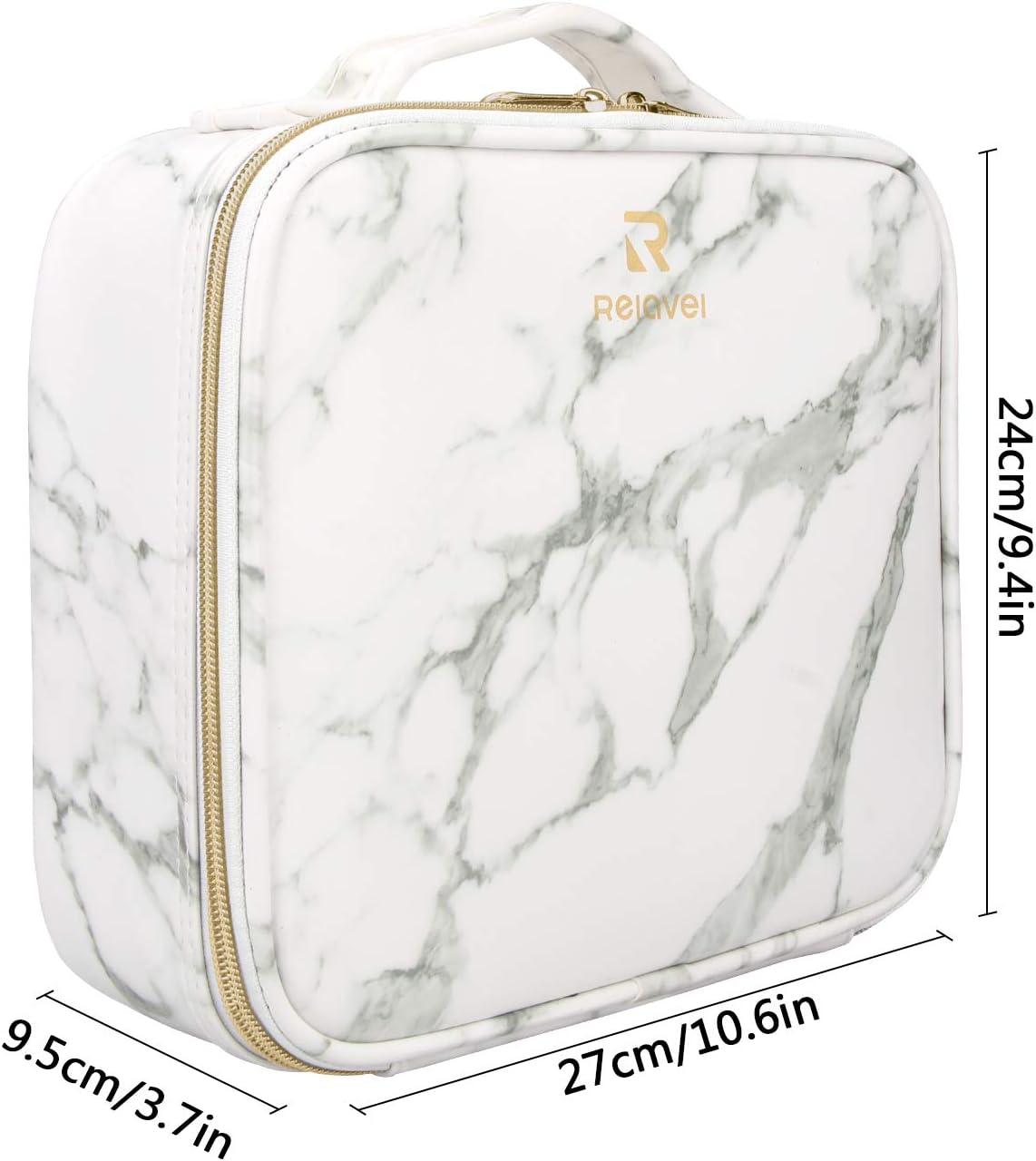 Relavel Marble Makeup Bag Large Makeup Organizer Bag Travel Train Case Portable Cosmetic Artist Storage Bag with Adjustable Dividers for Cosmetics Makeup Brushes (Marble Pattern)