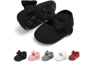Myleleya Baby Girls Mary Jane Flats with Bowknot Flowers Princess Wedding Dress Ballet Shoes Non-Slip Toddler First Walkers Newborn Crib Shoes