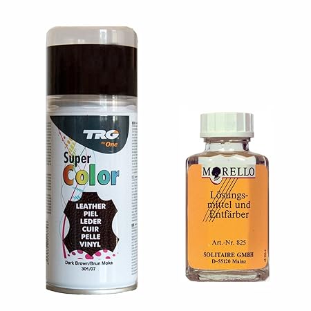 TRG Lederfarbspray 150 ml Dunkelbraun/Mokka Lederfarbe + Morello Leder Reiniger zur Lederpflege