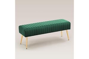 Furnimart 44 Inch Green Velvet Bench Ottoman Comfortable Footrest Stool Table Bench Dining Bench Tufting Bench Indoor Bench with Gold Legs for Living Room Bedroom Entryway (Velvet-Green)