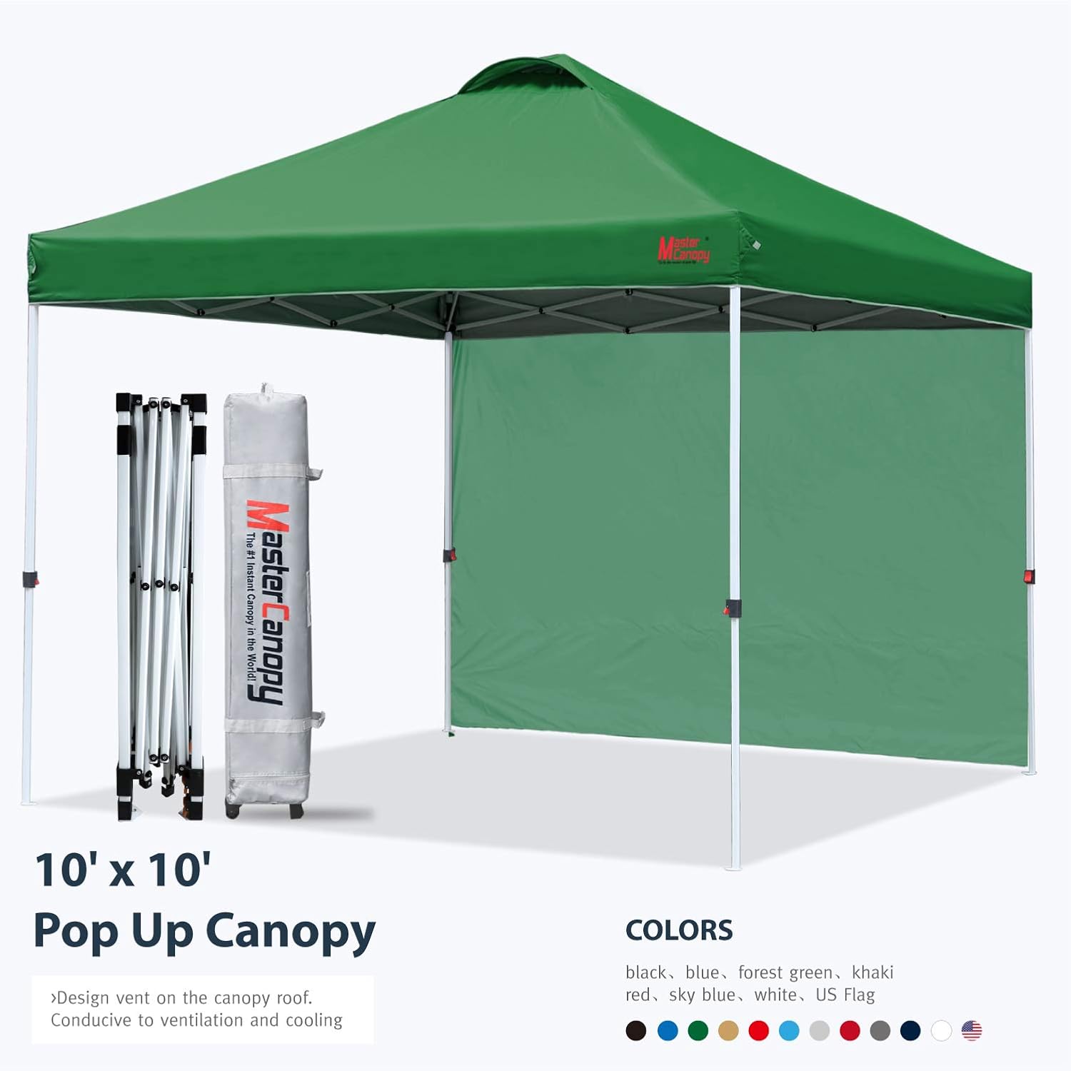 MASTERCANOPY Durable Ez Pop-up Gazebo Tent with 1 Sidewall (3x3M,Forest Green)