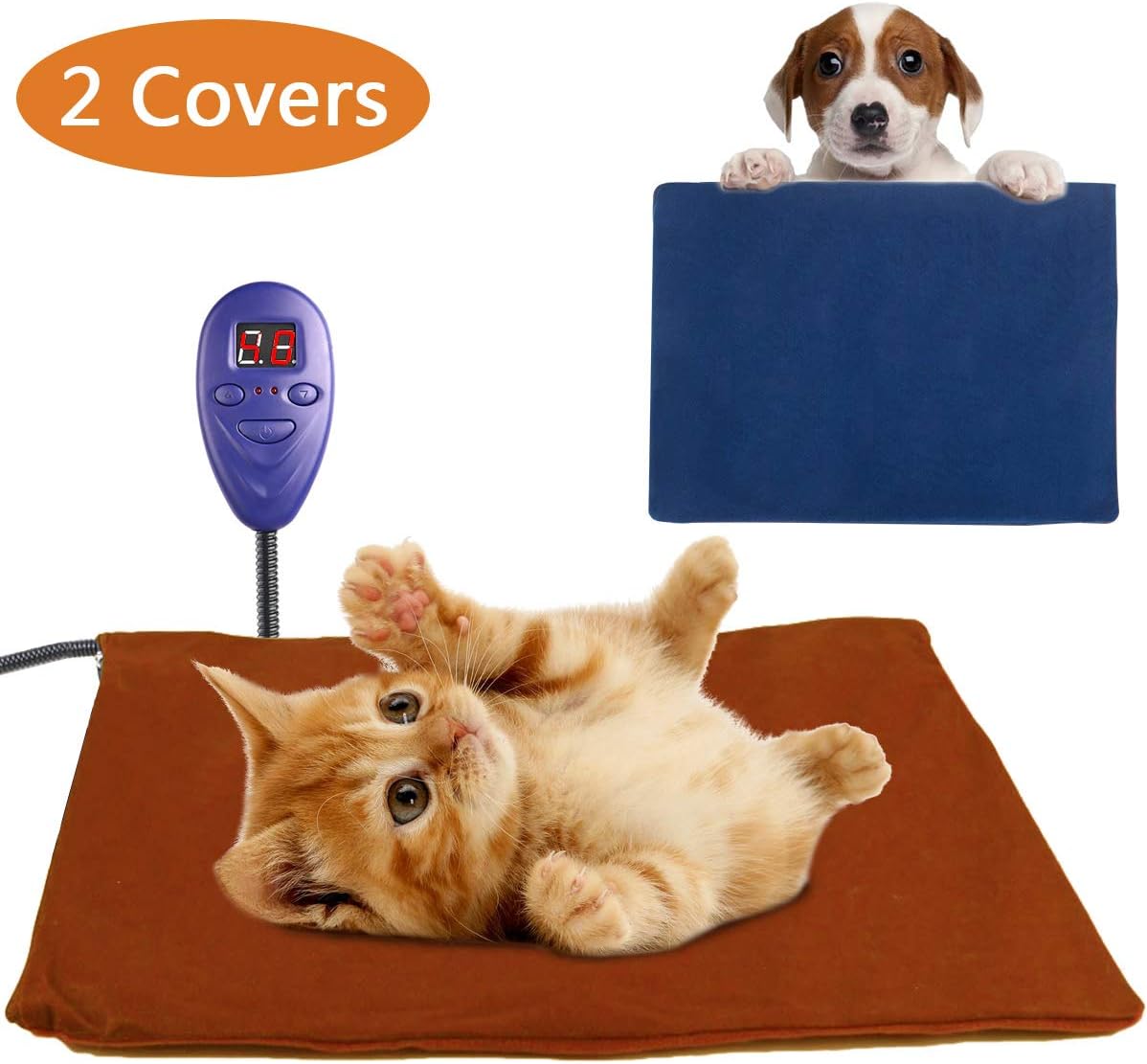 Pet Heating Pad for Cats Puppy Small Animals Electric Heating Pad Indoor Waterproof Adjustable Temperature Warming Mat with Chew Resistant Steel Cord and 2 Removable Washable Covers (11.9’’15.8’’)