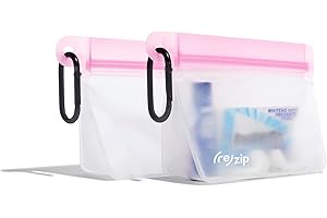 (re)zip On-the-Go Stand Up Clip-On Bags with 2 Carabiners, 2-Pack Pink - Reusable Bags | Travel-Ready, Leakproof, Airtight Seal, Water-Resistant, Food Grade & BPA Free