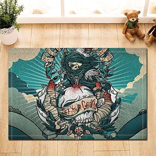 Weird Bath Rugs Japanese Manga Ghost Sorcerer With Skull Magic Non-Slip Doormat Floor Entryways Indoor Front Door Mat Kids Bath Mat Bathroom Accessories 17.7x29.5