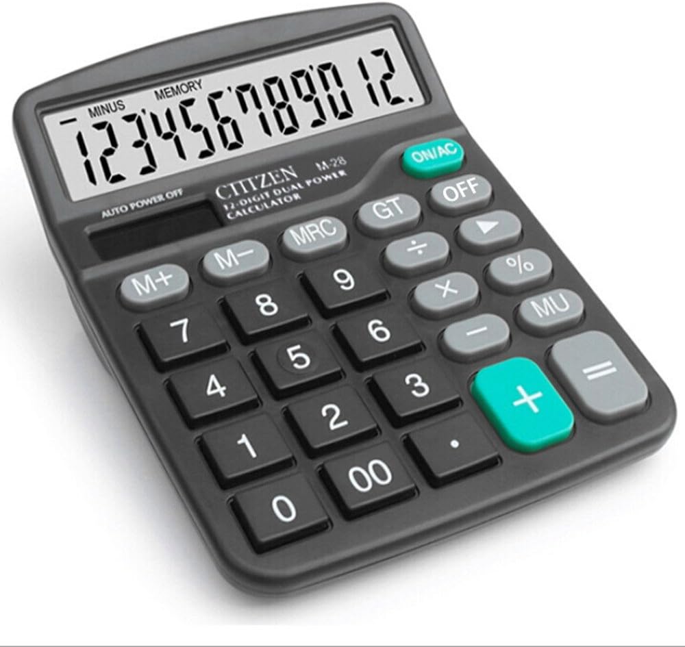 RMYU 12 Digit Desk Calculator Large Buttons Solar Desktop Calculator for School Home Office - Battery Included(Black)