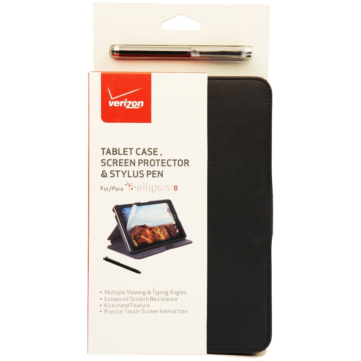 Verizon Folio Case Screen Protector and Stylus Pen Bundle for Ellipsis 8 - Black