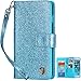 BENTOBEN iPhone 6S Plus Case, iPhone 6 Plus Case, Glitter Bling Luxury Shiny PU Leather Flip Credit Card Slots Cash Holder Wrist Strap Wallet Case for iPhone 6 Plus / 6S Plus (5.5 inch), Light Blue