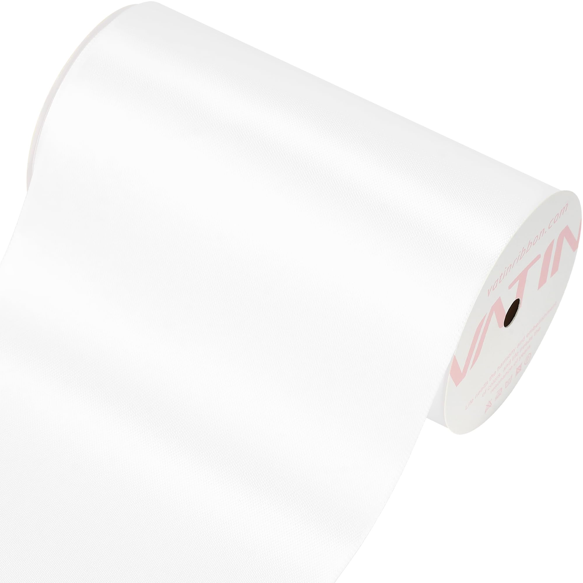 VATIN 100mm Wide Double Faced Polyester White Satin Ribbon- 4.5 Metre/Spool, Perfect for Chair Sash, Making Bow, Sewing and Wedding Bouquet