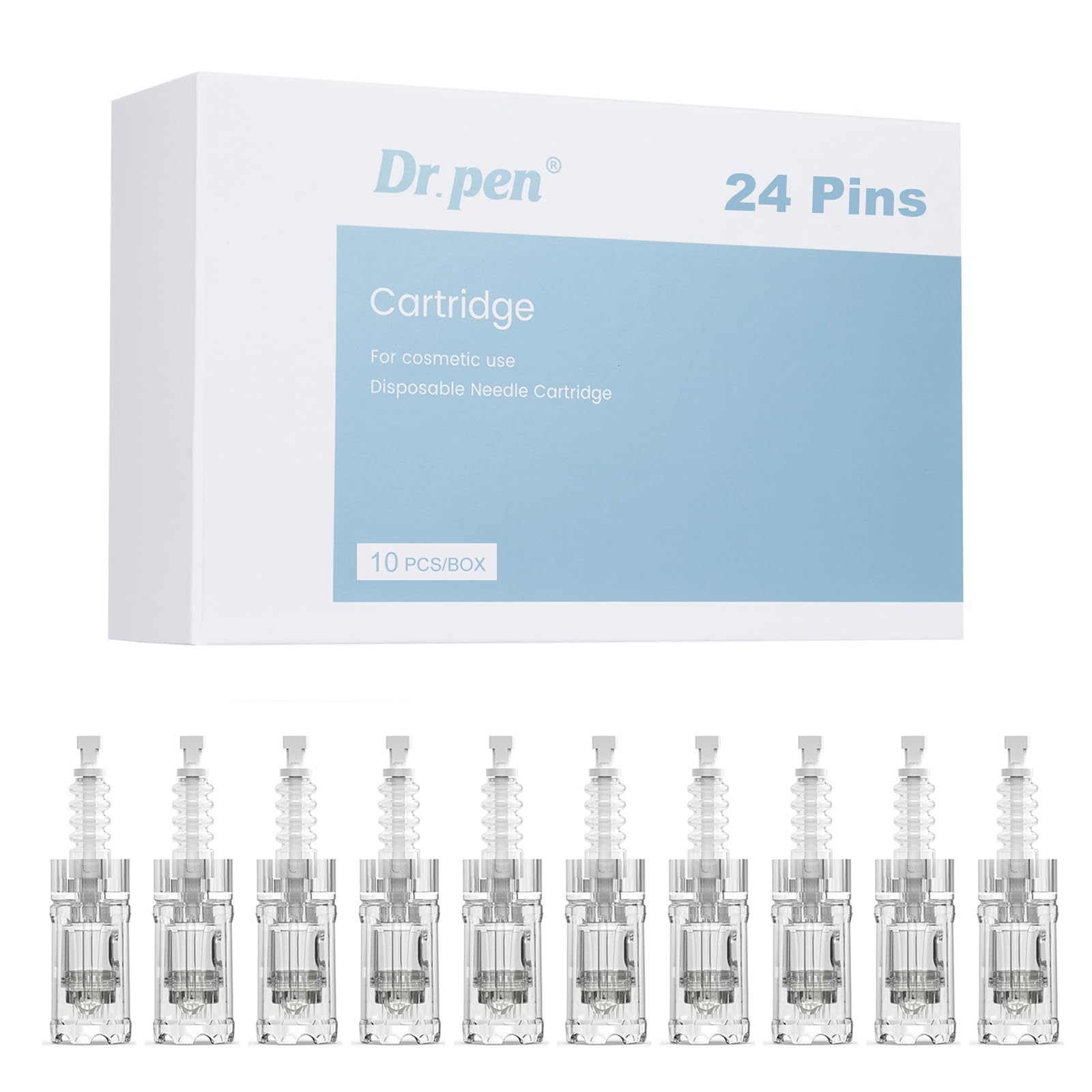 Dr.pen A10 Cartridges 24 Pins, 10Pcs Dr.pen Replacement Cartridges for Microneedling Pen A10 Model, Authentic Disposable Microneedling Cartridges (24 Pins, 10Pcs)