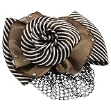 Women Coffee White Striped Flower Barrette Snood Net Hair Clip