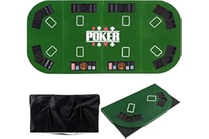 RUN.SE Folding Poker Table Top for 8, Portable Poker Table Mat with Chip Tray and Cup Holders, Casino Texas Poker Mat with St