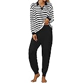 Blooming Jelly Womens Pajama Sets Striped Long Sleeve Lounge Sets V Neck Sleepwear 2 Piece Pj Set 2026