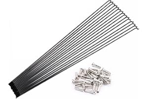 HOUSON 10pcs 45# High-Tensile Steel Spokes 14G (2.0mm) - Black - Complete Set with Spoke Nipples - for MTB/Road Bike/Folding 