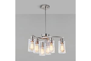 FTL Modern Brushed Nickel Chandeliers for Dining Room Light Fixture Over Table, 6-Light Farmhouse Silver Chandelier Hanging P