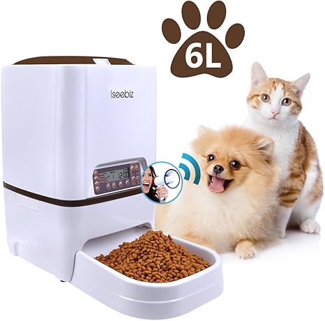 Iseebiz 6l Distributeur Automatique De Nourriture Pour Animaux De Compagnie Avec Rappel Vocal Et Programmateur 4 Repas Par Jour Pour Chien Et Chat